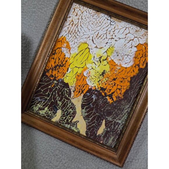 Set 2 Vtg Framed Mini Acrylic Paintings Anna Mike Wall Gallery Orange - Picture 11 of 15